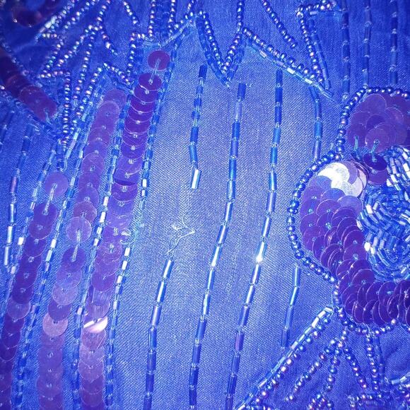 Women's Stenay Beaded Blue Dress VTG Cocktail Glam Retro Formal 8 Silk - Picture 4 of 4
